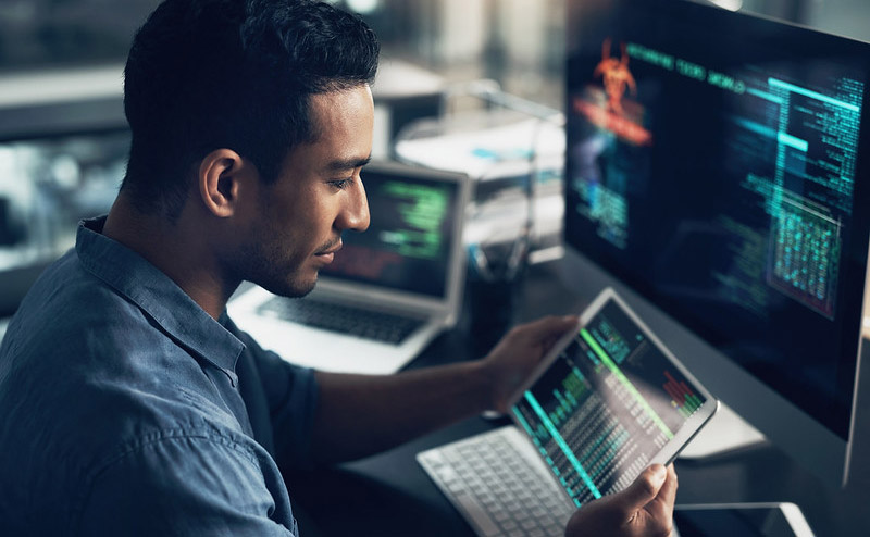 student looking at computer