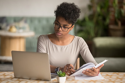 student participating in online Master's program