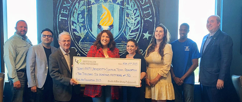 Greater Killeen Young Professionals (GKYP) presented Texas A&M University–Central Texas’ Foundation with a $2,659.33 check for scholarships raised during Rock the Foundation