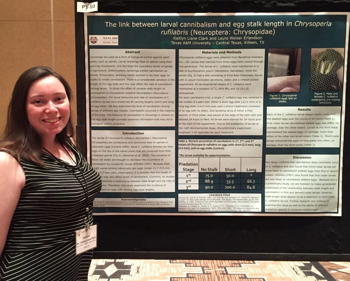 Biology student Kaitlyn Liane Clark, stands next to her research poster