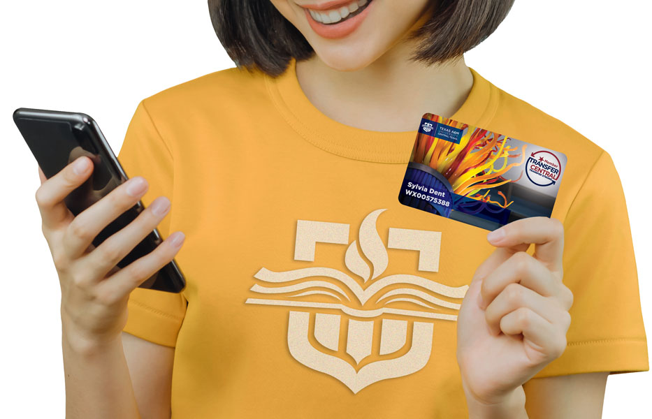 student with Transfer Central membership card