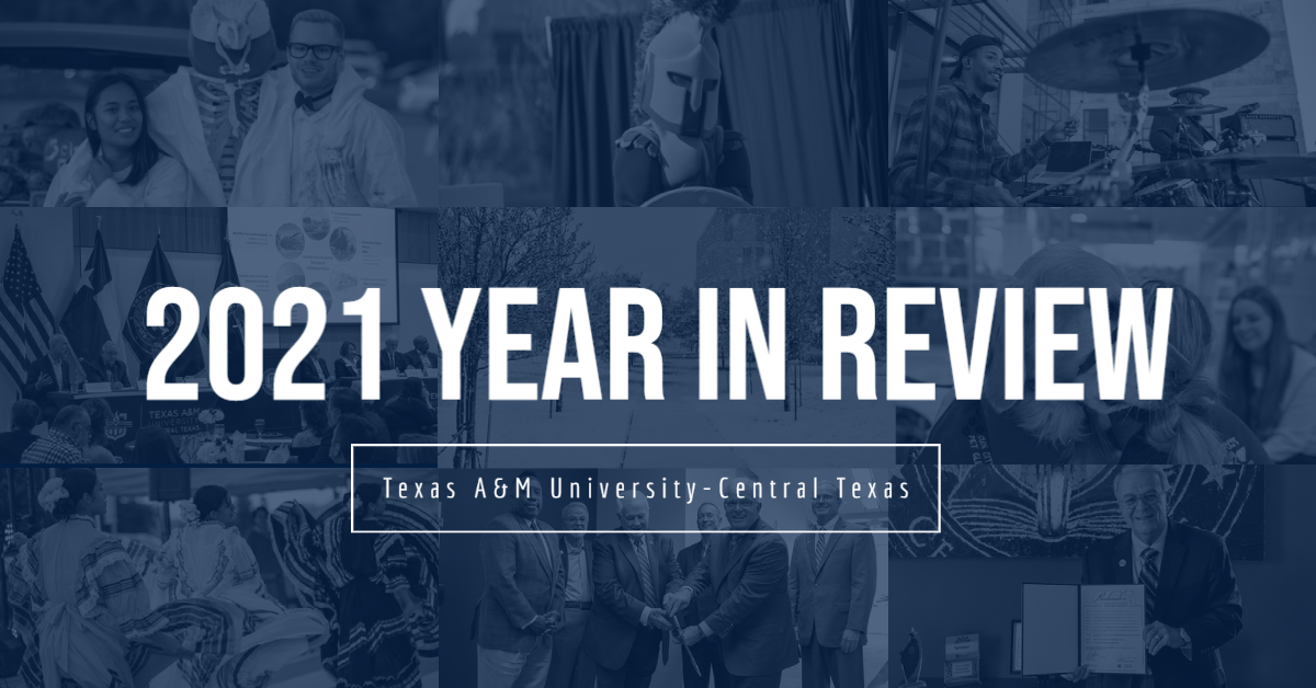 2021 Year in review graphic that has a collage of pictures showing university events