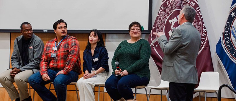 Dr. Richard Rhodes with a student panel at last year's convocation.