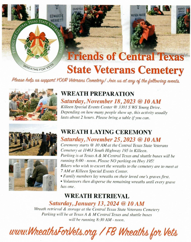 Wreath Retrieval: Central Texas State Veterans Cemetery flyer
