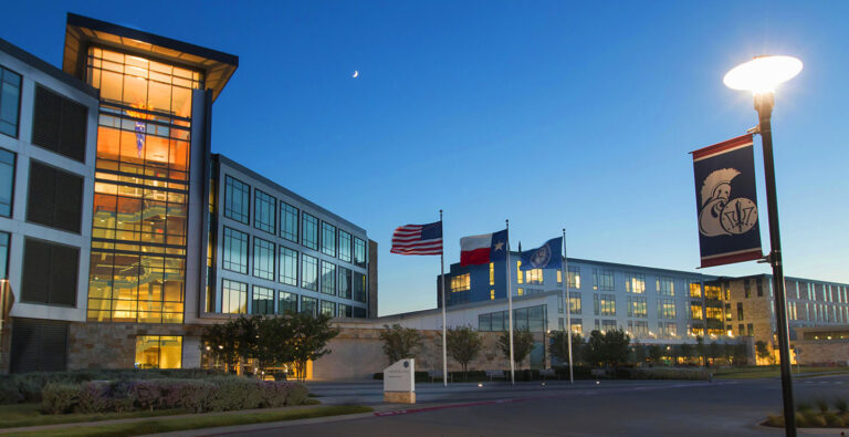 TAMUCT building view in evening