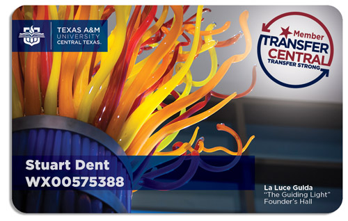 An image of a TAMUCT Transfer Central membership card