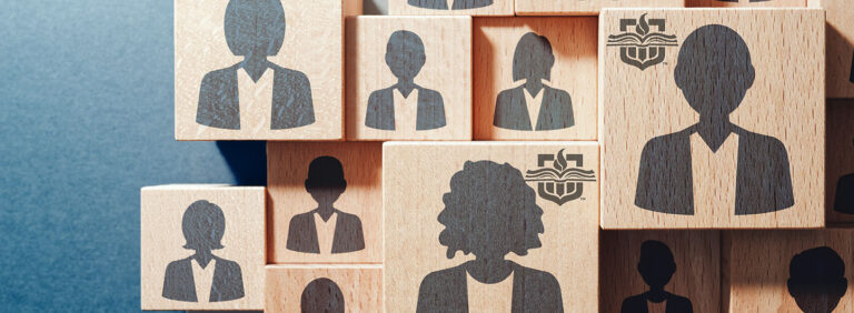 Human Resources, concept images, view of various wood cubes with people icons.