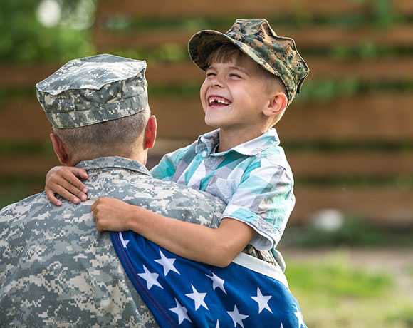 MVS soldier and child