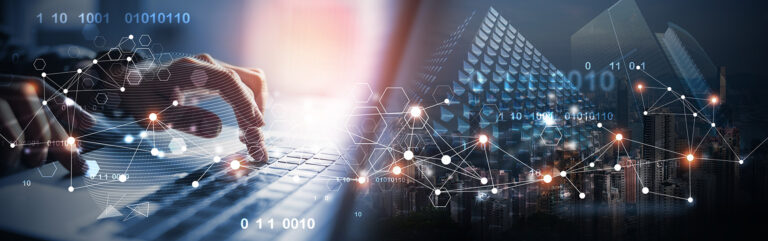 Photo montage of IT-related technology and displays