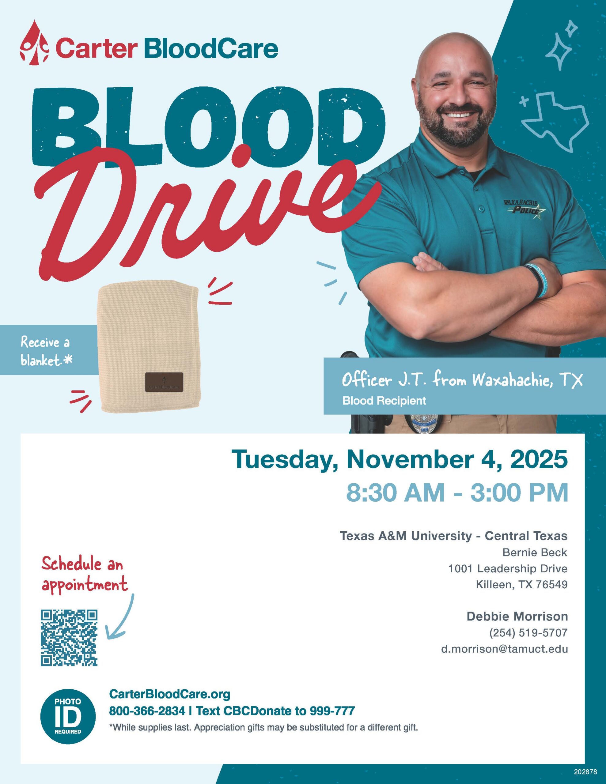 Poster image for blood drive event.