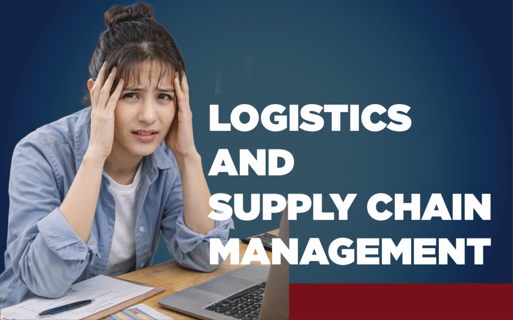Young woman stressed out while contemplating Logistics and Supply Chain Management.