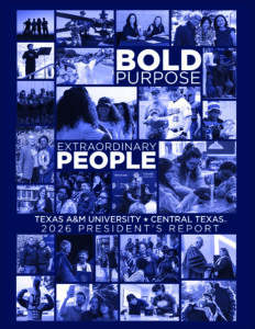 thumbnail of the 2026 President's Report cover page. It is a collage image of student  and staff images with a blue overlay