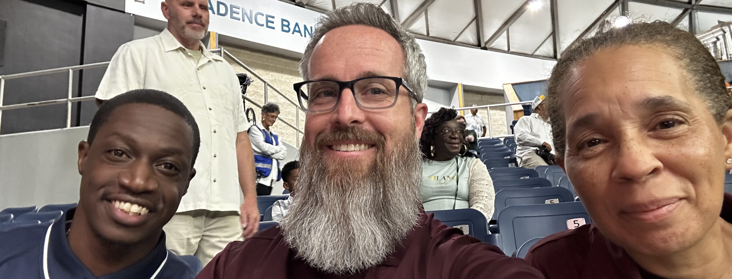 Anthony Simmons (from left) program manager for early college initiatives at A&M–Central Texas, along with Director of the Writing and Learning Center Chad Pettit and Associate Registrar Caroline Williams take a quick selfie at the Killeen Early College High School graduation at the Cadence Bank Center. The trio was there to support the graduates and represent the university and its new partnership with KISD’s Adopt-A-Campus program.