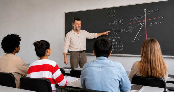 A math professor presenting to class