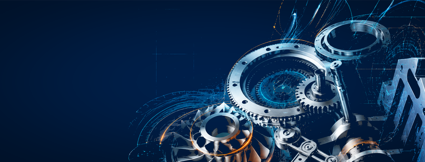 illustration of machine gears on a blue background.