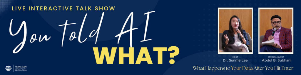 Banner image promoting an open discussion titled "You Told AI What? What Happens to Your Data After You Hit Enter."